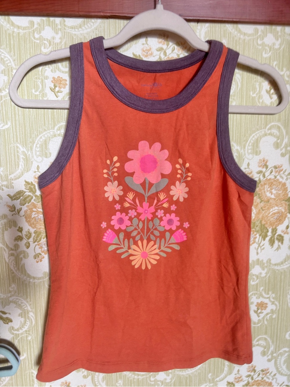 natural life floral tank top medium orange pink boho retro cottagecore ringer